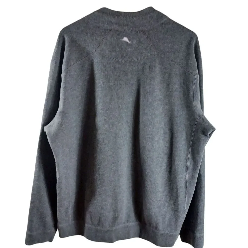 Tommy Bahama Sz L Reversible 1/4 Zip Pullover Sweatshirt Gray Resortwear Sweater